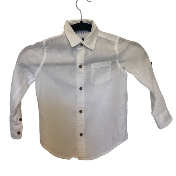 JANIE AND JACK 100% Linen Shirt Kids Size 3 White Button Up Long Sleeve - Picture 3 of 10